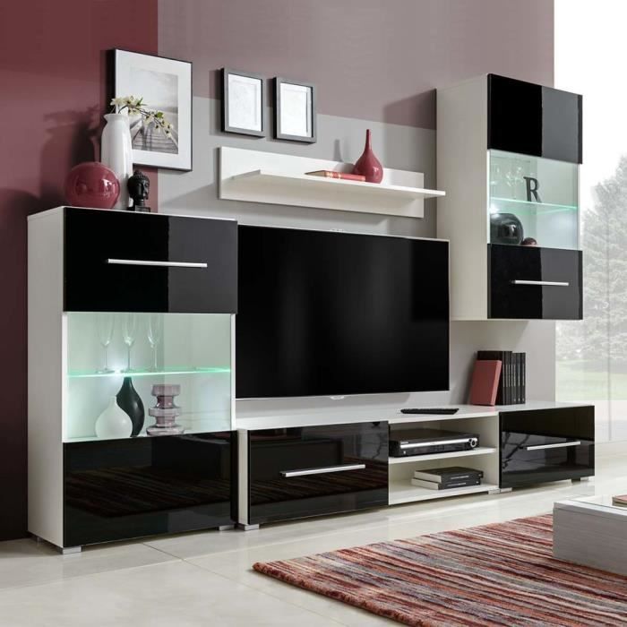 Meuble TV Haut de gamme - Mobilier FR35974M - Noir - Mat - Porte(s)