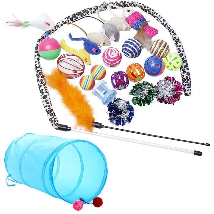 Ensemble de jouets pour chat - DLZAOAO - 24 pièces - Tunnels plumes balles - Interactif intérieur extérieur