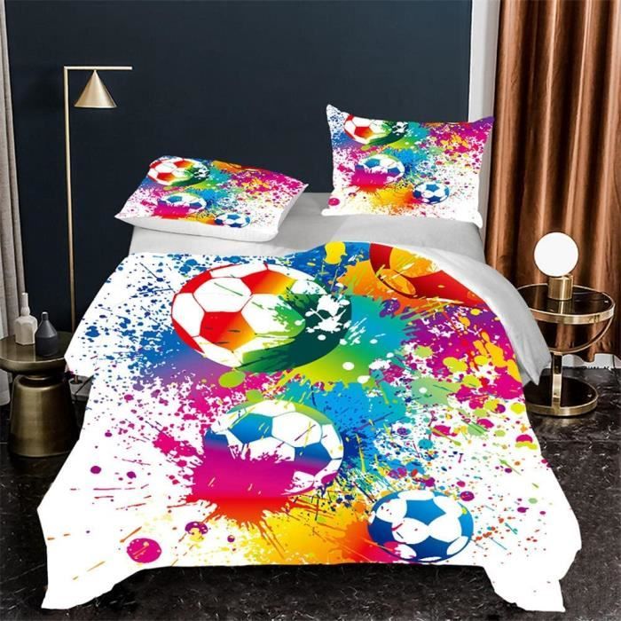 Housse De Couette Ado Garcon Football Coloré Housse Couette avec 2 Taie  Oreiller Linge De Lit Parure 3 Pièces 200x200cm[864] - Cdiscount Maison