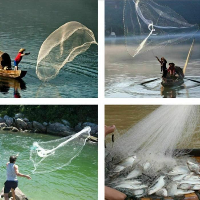 Filet De Pêche Américain 3.6m En Nylon - Avec Lest En Zinc - Pour Pêche En Mer, Rivière Et Lac