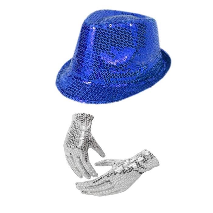 Bleu - Gants à paillettes argentés Michael Jackson pour hommes et femmes,  ensemble de chapeaux de fête pour a