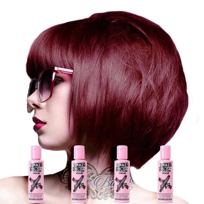 4 X Crazy Color Renbow Semi-Permanent Hair Colour Cream Dye 100ml Box of Four-Bordeaux