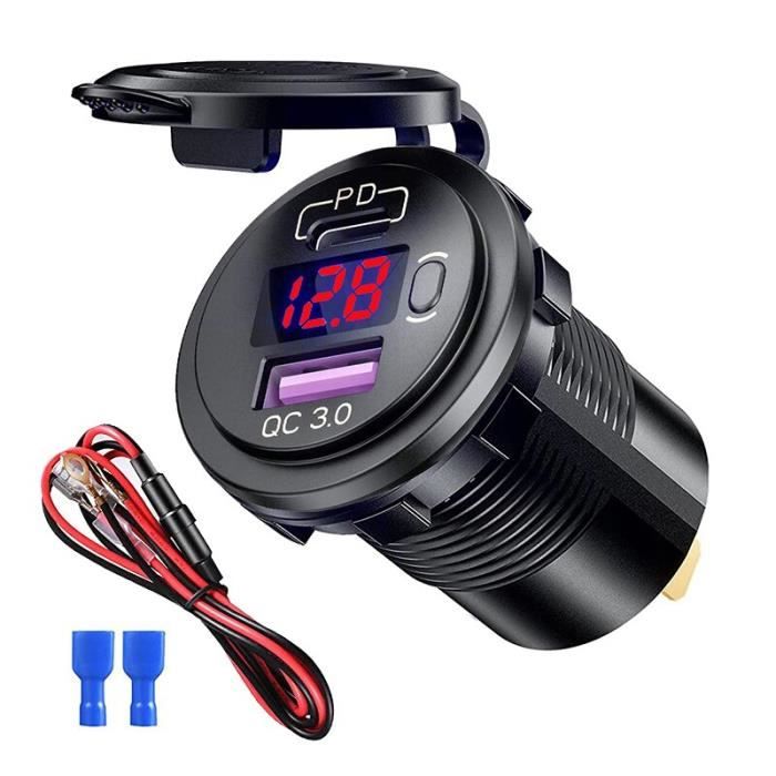 Chargeur à bascule pour voiture 4.2A Chargeur double USB PD et QC3.0 Port 12/24 Volt Chargeur à bascule avec USB C PD