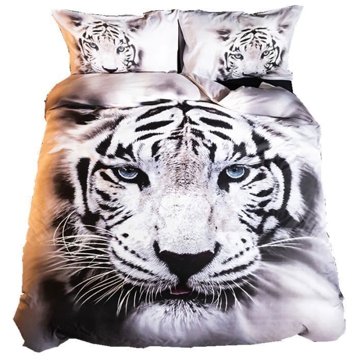 Housse De Couette 140x200 Cm Motif Tigre 3D - Microfibre Douce Avec 2 Taies D'oreiller 65x65 Cm - Parure De Lit Sauvage - 8