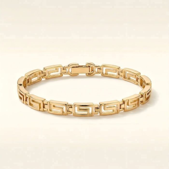 Bracelet - Femme/Homme - Maille Rectangle - Grecque - Plaqué Or Jaune 750/1000 - 18 5/20 5 cm - Méandre Ajouré Bracelet - Femme/Homme - Maille Rectangle - Grecque - Plaqué Or Jaune 750/1000 - 18 5/20 5 cm - Méandre Ajouré