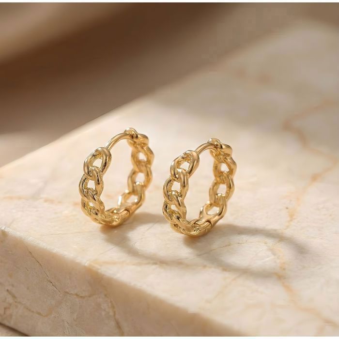 Boucles dOreilles - Femme/Enfant - Créoles - Maillons - Plaqué Or Jaune 750/1000 – Design Gourmette - 15 mm