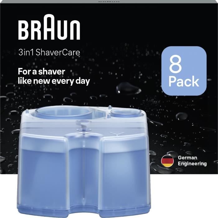 Braun 3in1 ShaverCare Recharges 3 en 1 Originales Pour Station SmartCare Nettoie 10x Mieux Que ’eau Formule Avec Un Parfum Frais De Citron Pour Un Nettoyage Hygiénique Des Rasoirs Pack De 8 - vue 7