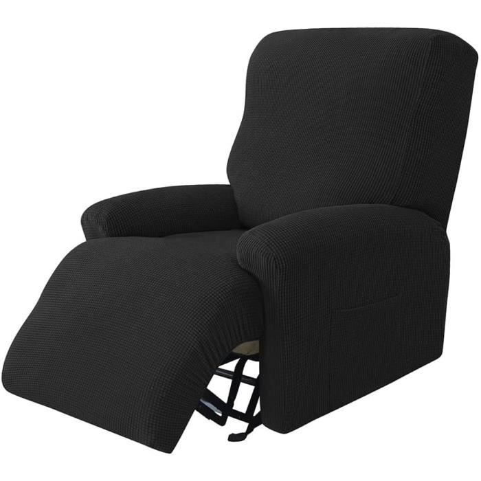 Highdi Housse Fauteuil Relax Velours Extensible 8 Pièces – Antidérapante Avec Poches Latérales, Gris Foncé, Pour Fauteuil Inclinable 3 Places