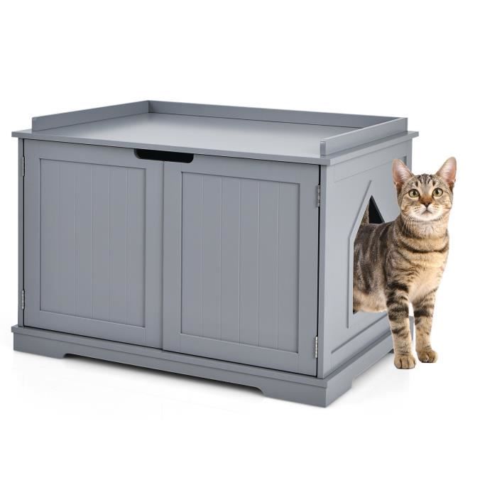 COSTWAY Maison pour Chats avec 2 Portes Meuble Bac à Litière avec Entrée Latérale 2 Compartiments et 1 Panneau Amovible Gris COSTWAY Maison pour Chats avec 2 Portes Meuble Bac à Litière avec Entrée Latérale 2 Compartiments et 1 Panneau Amovible Gris