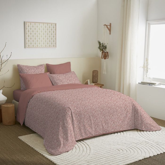 Pack complet housse de couette réversible pour lit 140 x 190 cm Céleste pêche