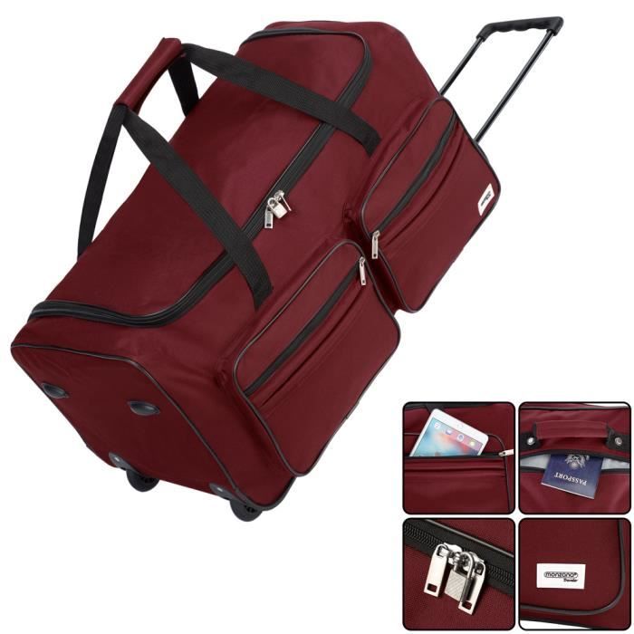 monzana sac de voyage 85l rouge à roulettes trolley sac de sport poignée télescopique 2 roues verrouillable transport