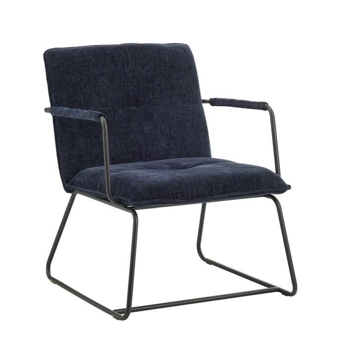 Fauteuil Hailey bleu chenille - DIMEHOUSE - 1 place - Industriel - Loft - Avec accoudoirs