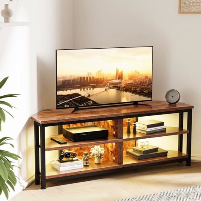 Meuble TV dangle - DRIPEX - Vintage - 120x36x45.5 cm - Éclairage LED réglable - Triangulaire