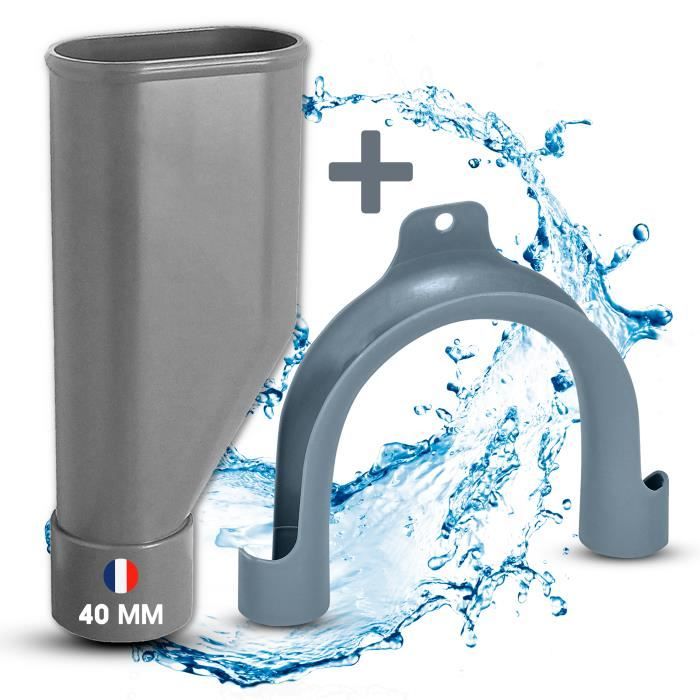 Entonnoir Double Evacuation Machine à Laver PVC Ø40mm + Support de Tuyau Evacuation Coudé en PVC