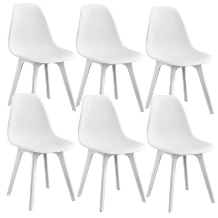 [en.casa] Set de 6 Chaises Design Chaise de Cuisine Chaise de Salle à Manger Plastique Blanc 83 x 54 x 48 cm