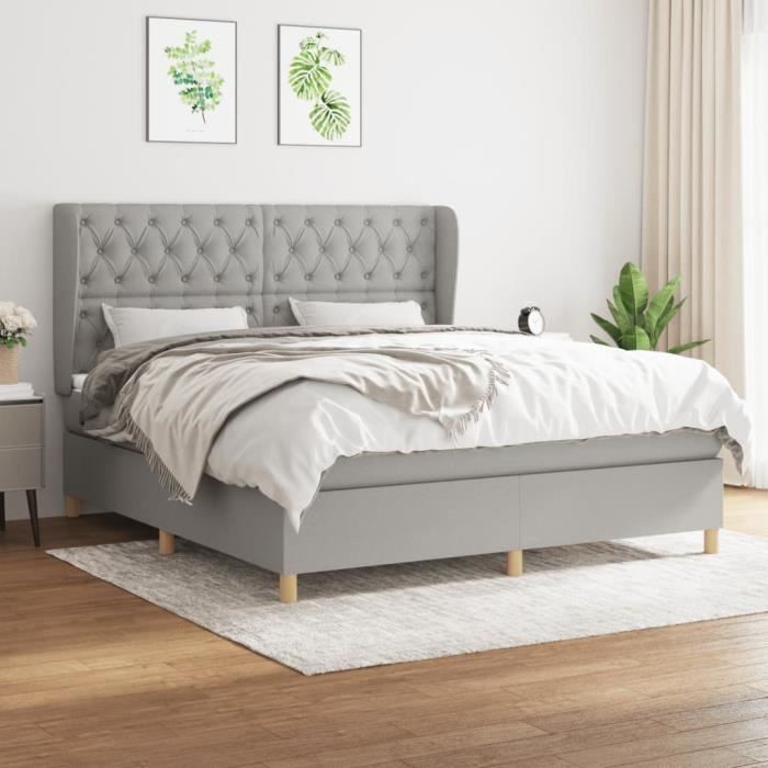 famirosa lit à sommier tapissier avec matelas gris clair 160x200cm tissu-8773