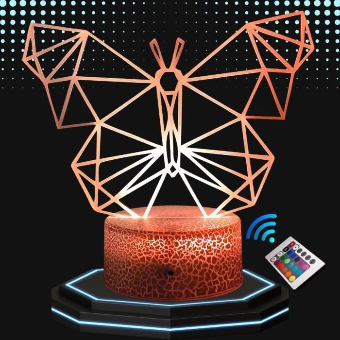 Lampe de chevet 3D led Papillon Hologramme Veilleuse changement de couleurs 16 Lampe tactile bureau et chambre Enfant ambiance