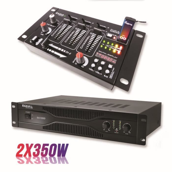 Pack sonorisation amplificateur 700W SA1000 + Table de mixage 4 voies 7 entrées