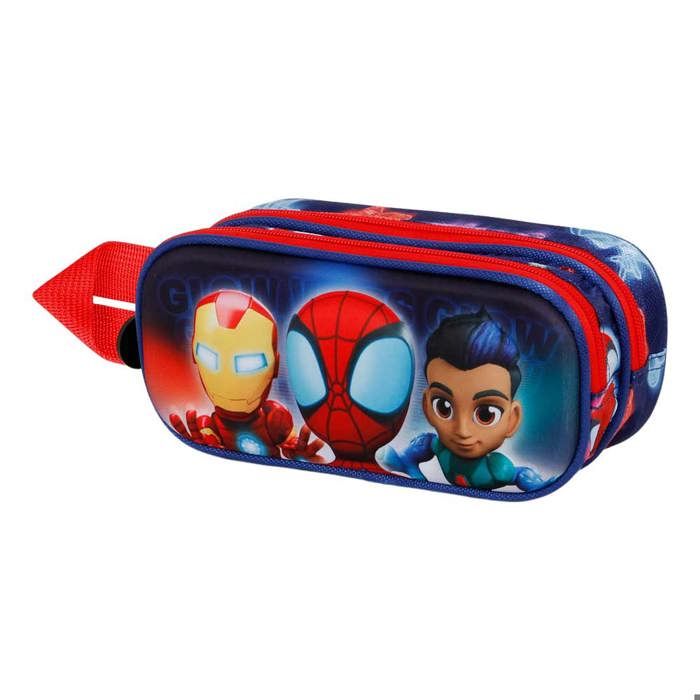 Safta Trousse Double 3D Spiderman – Scolaire Enfant, Spacieuse & Résistante (Bleu/Rouge)