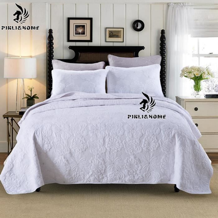 Couverture de lit Patchwork, jeté de lit 220x240 Couvre-lit matelassée pour  lit Double+2pcs taies d'oreiller fleurs blanches - Cdiscount Maison