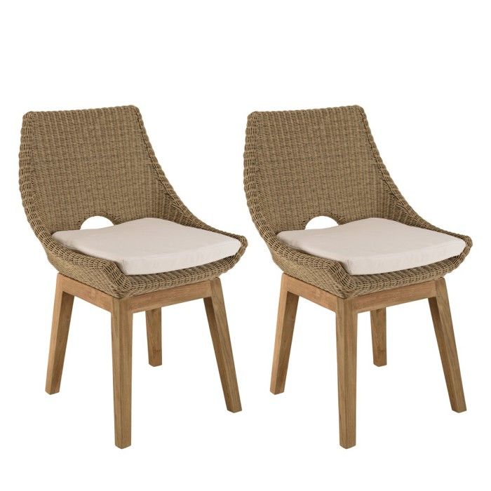 MACABANE KALLY - Lot de 2 chaises jardin rotin synth. et coussin pieds droits MACABANE KALLY - Lot de 2 chaises jardin rotin synth. et coussin pieds droits