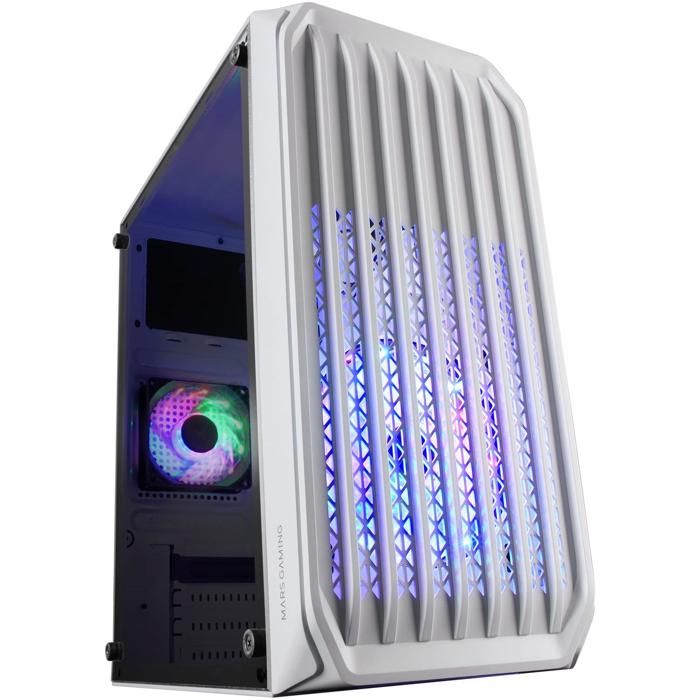 Boîtier PC Mini Tour Micro ATX avec panneau vitré Mars Gaming MC-S2 RGB – blanc – TU