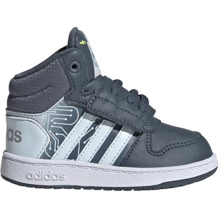 chaussures de basketball enfant adidas hoops 2.0 mid - bleu foncé/bleu ciel/bleu clair - lacets - plat