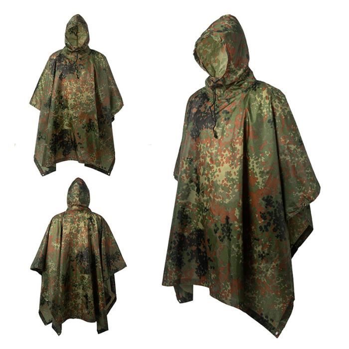 PELLOR Poncho Pluie Imperméable Adult Camouflage Cape avec Capuche