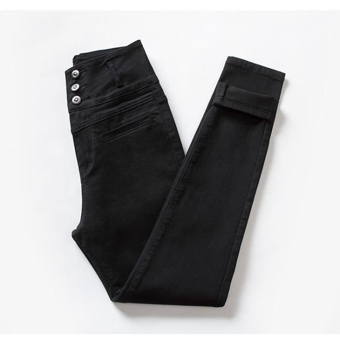 Jean Slim Taille Haute Femme - Couleur Unie - Longueur Cheville - Confort Quotidien