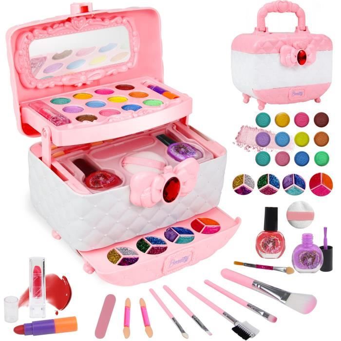 Maquillage Enfant Jouet Filles, 43 PCS Lavable Malette Maquillage Valise Beauté Jouet pour Enfant,Cadeau de Pâques