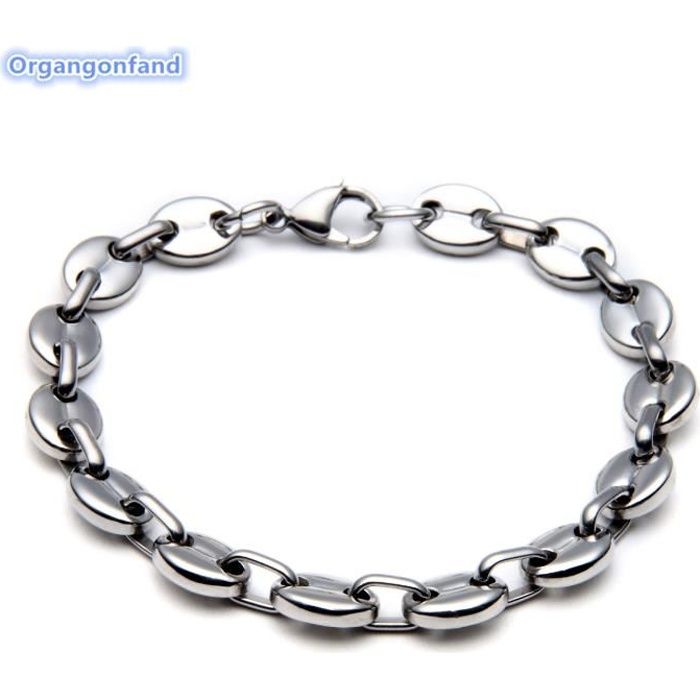 Bracelet homme- maille grain de café- Acier inoxydable - accessoires de mode- Argent