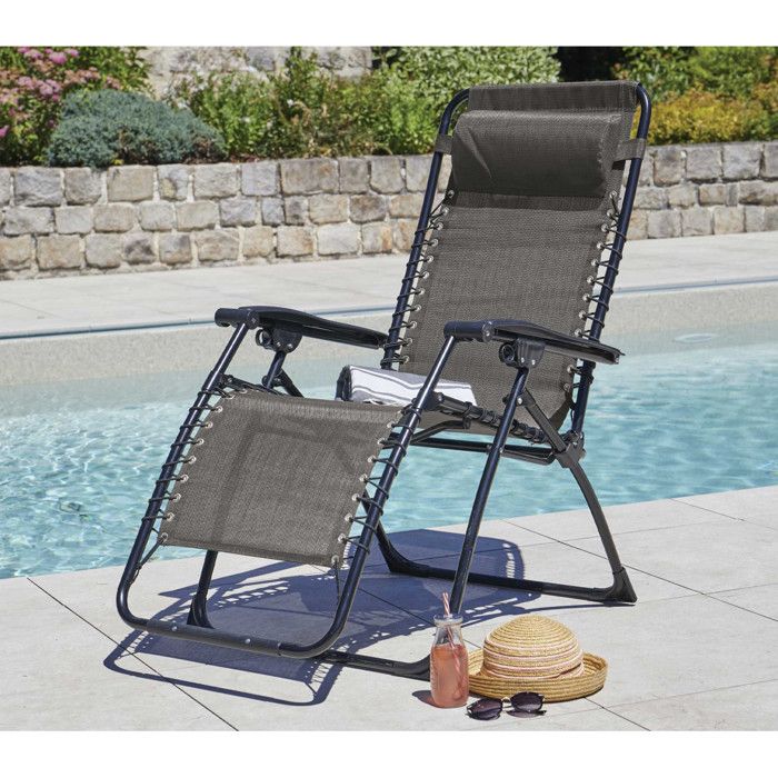 Lot de 2 fauteuils relax en acier - pliant - taupe - PALAVAS Lot de 2 fauteuils relax en acier - pliant - taupe - PALAVAS