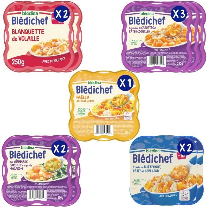 BLEDINA - BLEDICHEF - Lot de 10 repas pour bébé - Dès 18 mois - 10