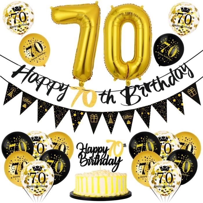 Decoration Anniversaire 70 Ans, Ballon 70 Ans Noir Et Or, Bannière Joyeux Anniversaire 70 Ans