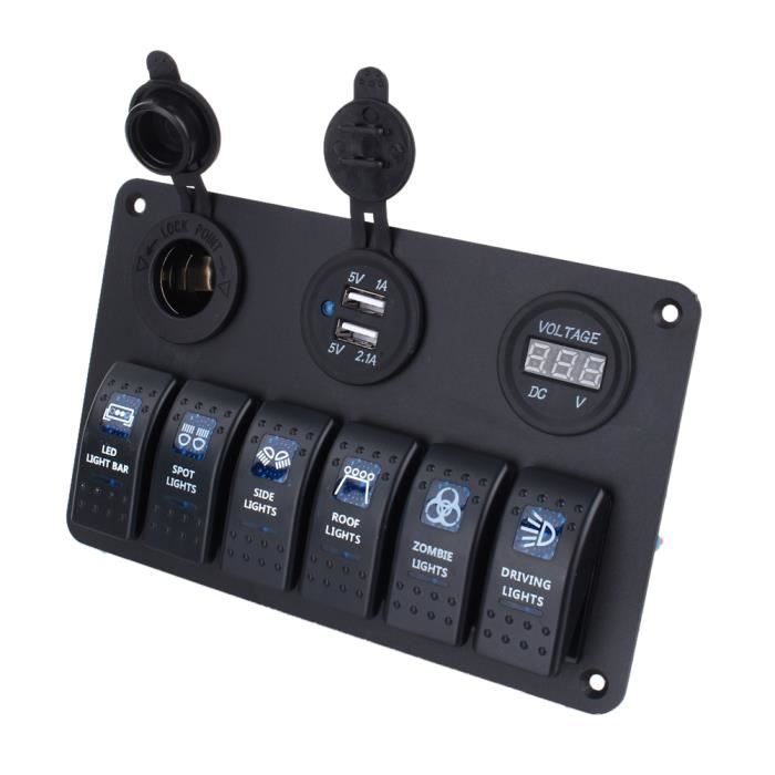 Panneau Commutateur 5 Interrupteurs Bateau/Voiture - 12-24V | Voyants Bleus, Aluminium ABS