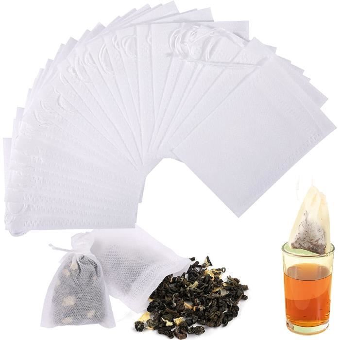 100 Pcs Sachet de Thé, Sachet de Thé à Remplir avec Cordon, Sachets Filtre à Thé Jetables