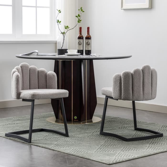 sunfecili ensemble de 4 chaises de salle à manger en simili cuir d'agneau - chaise pétale en i grise