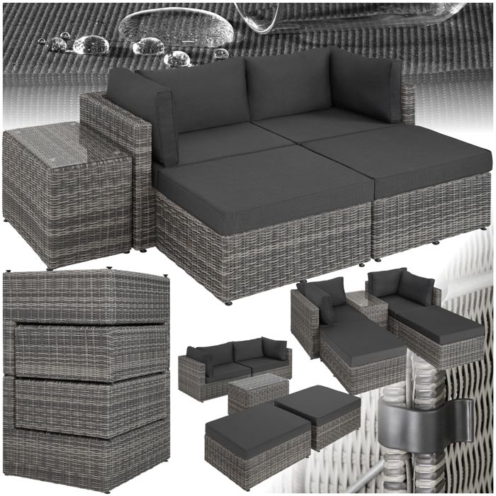 Canapé de jardin - TECTAKE - Salon dextérieur modulable SAN DOMINO en résine tressée 4 places avec 1 table - Gris Clair/Gris Foncé Canapé de jardin - TECTAKE - Salon dextérieur modulable SAN DOMINO en résine tressée 4 places avec 1 table - Gris Clair/Gris Foncé