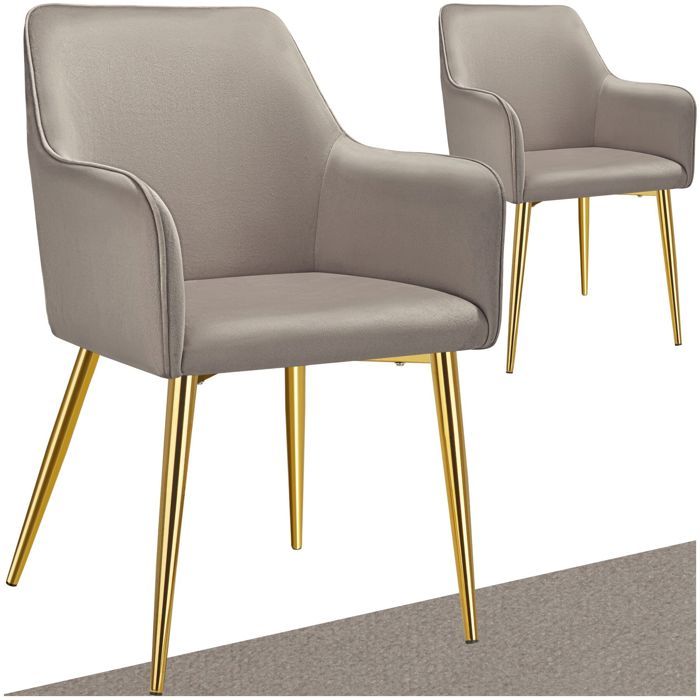 Chaise - TECTAKE - Lot de 2 fauteuils AVANE aspect velours rembourré au style scandinave ergonomique 55 x 635 x 865 cm - Taupe