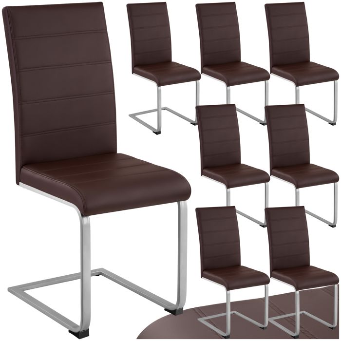 Chaise - TECTAKE - Lot de 8 chaises BETTINA rembourrées en cuir synthétique dossier ergonomique 41 x 52 x 99 cm - Marron