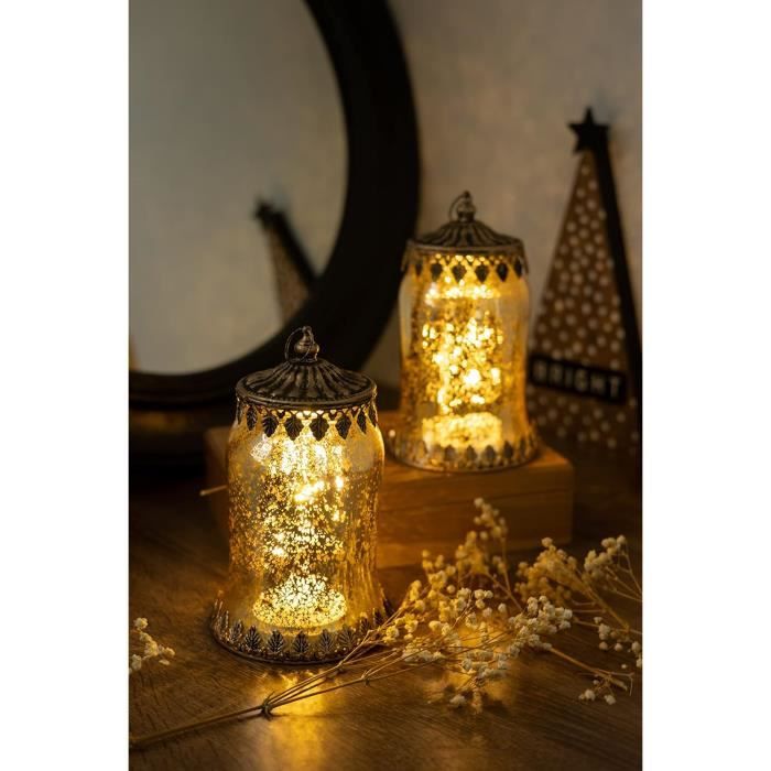lot de 2 lanternes led en forme de cloche lampes d'ambiance décoratives de style oriental | or | ø 11cm × h 19cm[j4396]