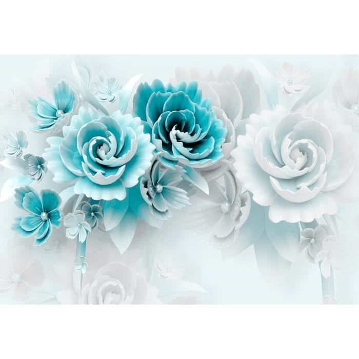 Papier Peint Intissé 3D Floral Abstrait Pastell Bleu 368x254 cm Moderne Fleurs Chambre Salon Photo Non Tissé Muraux Trompe l'oeil
