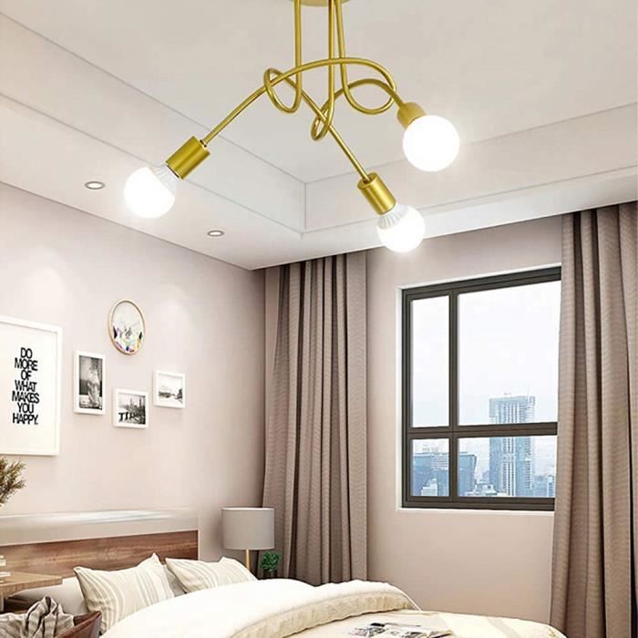 UNI 3 Tête Plafonnier Lustre Vintage LED Lampe de Plafond E27 Douille Luminaire Eclairage Décor OR