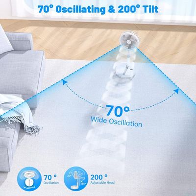 Couleur Blanc 7200mah Ventilateur de sol pliable et télescopique, silencieux, Rechargeable par