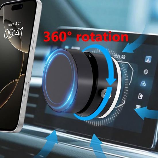 Support Téléphone Voiture Magnétique à Ventouse - Force 2800 GF - Réglable 360° - Installation Facile Sans Outils - 8