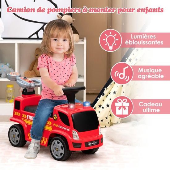 Camion porteur pour bébé 18 à 36 mois avec sirène musique phares, voiture  pousse pousse enfant avec seau basculant et pelle amovible,jaune