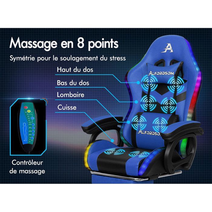ALFORDSON Chaise de Jeu de Massage, Inclinaison à 150 °, Fauteuil Bureau Ergonomique, Cuir PU avec Repose-Pieds, Hauteur réglable, Office Chair Course, capacité de 180 kg, VOGLER, Gris ALFORDSON Chaise de Jeu de Massage, Inclinaison à 150 °, Fauteuil Bureau Ergonomique, Cuir PU avec Repose-Pieds, Hauteur réglable, Office Chair Course, capacité de 180 kg, VOGLER, Gris