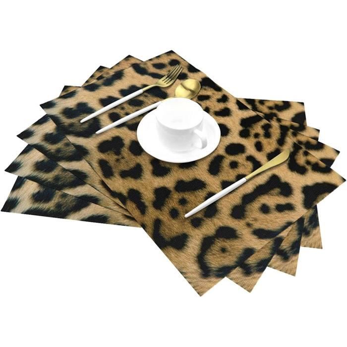 Lot De 4 Sets De Table Ronds En Tissu Imprimé Léopard Noir Gris