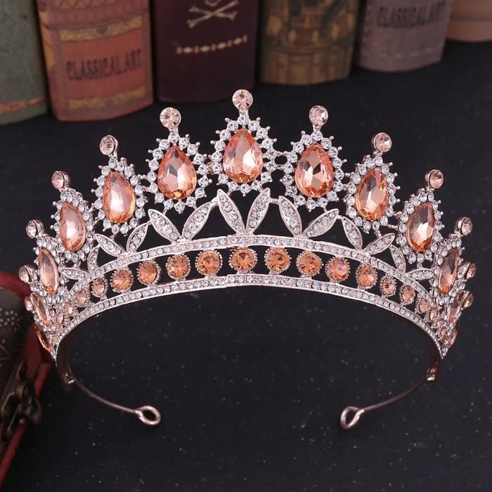 Couronne dorée pour femme - Diadème de princesse en cristal avec strass - Accessoires pour cheveux de mariage, anniversaire, bal de fin d'année, concours de beauté, fête, cérémonie de passage à l'âge