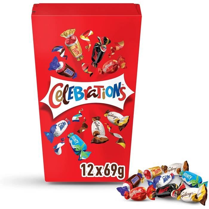 CELEBRATIONS - Boîte Cadeau en Métal - Assortiment de Chocolats au Lait à  Partager - SNICKERS, TWIX, MARS, MALTESERS, BOUNTY et autres - 435g